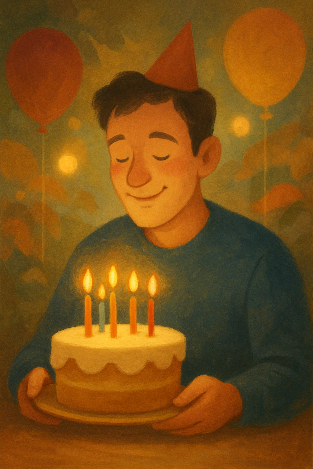 Birthday QuixCard artwork showing Joe with a birthday cake